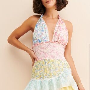 LoveShackFancy Multicolor Floral Mini Dress